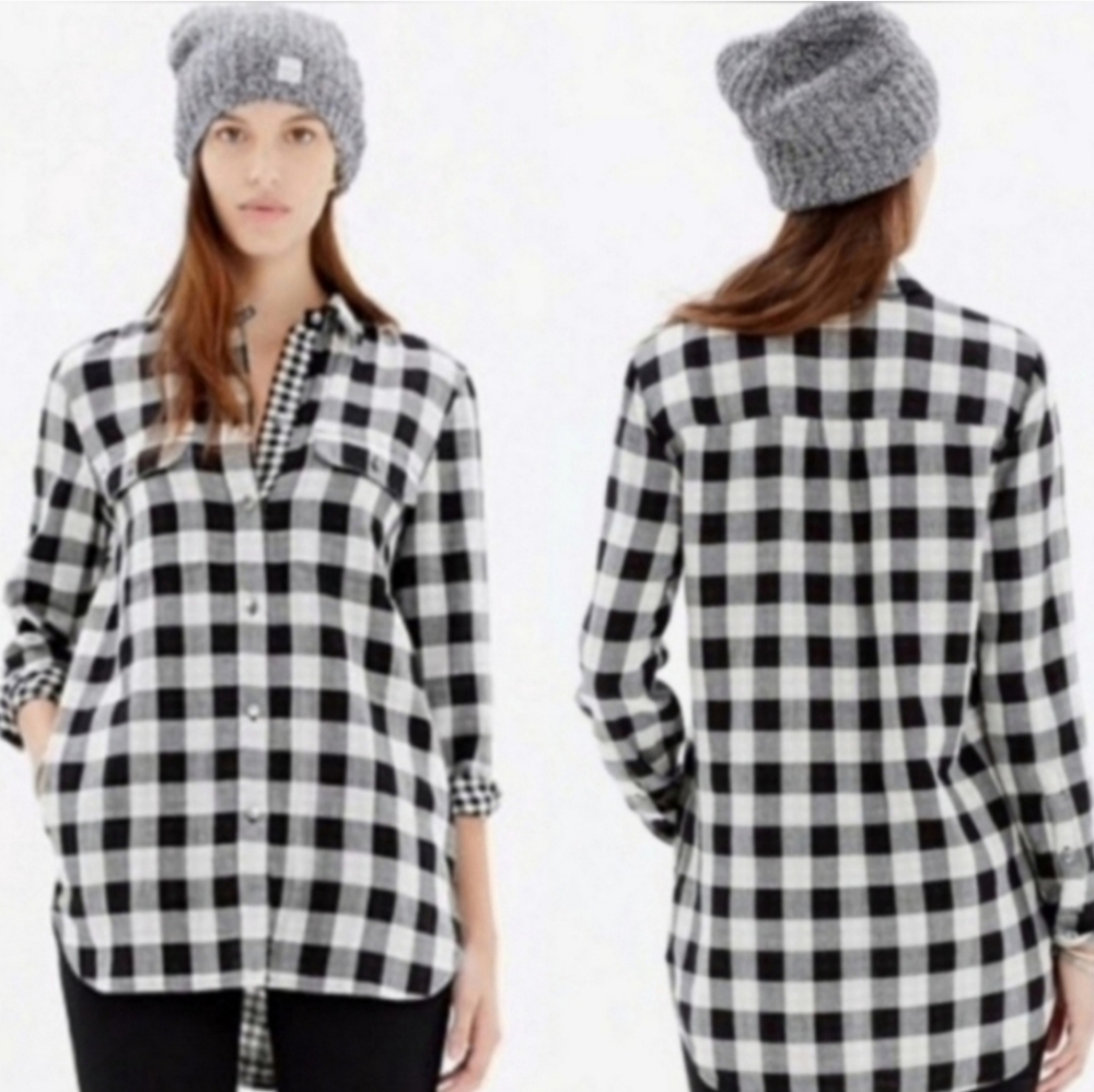 Madewell Ex-Boyfriend Tunic Button-Down Shirt Black & White Plaid Size Small
